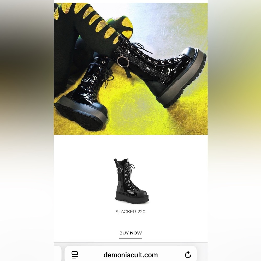 Demonia Slacker-220-1 Black Vegan Patent Platform Boots (New - NO box)